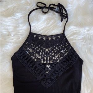 Crochet Black Halter Top Bodysuit